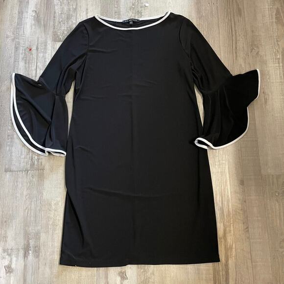 Nik And Nash Womens Dress Sz L Black Long Bell Sleeves Midi Boat Neck - Picture 6 of 11